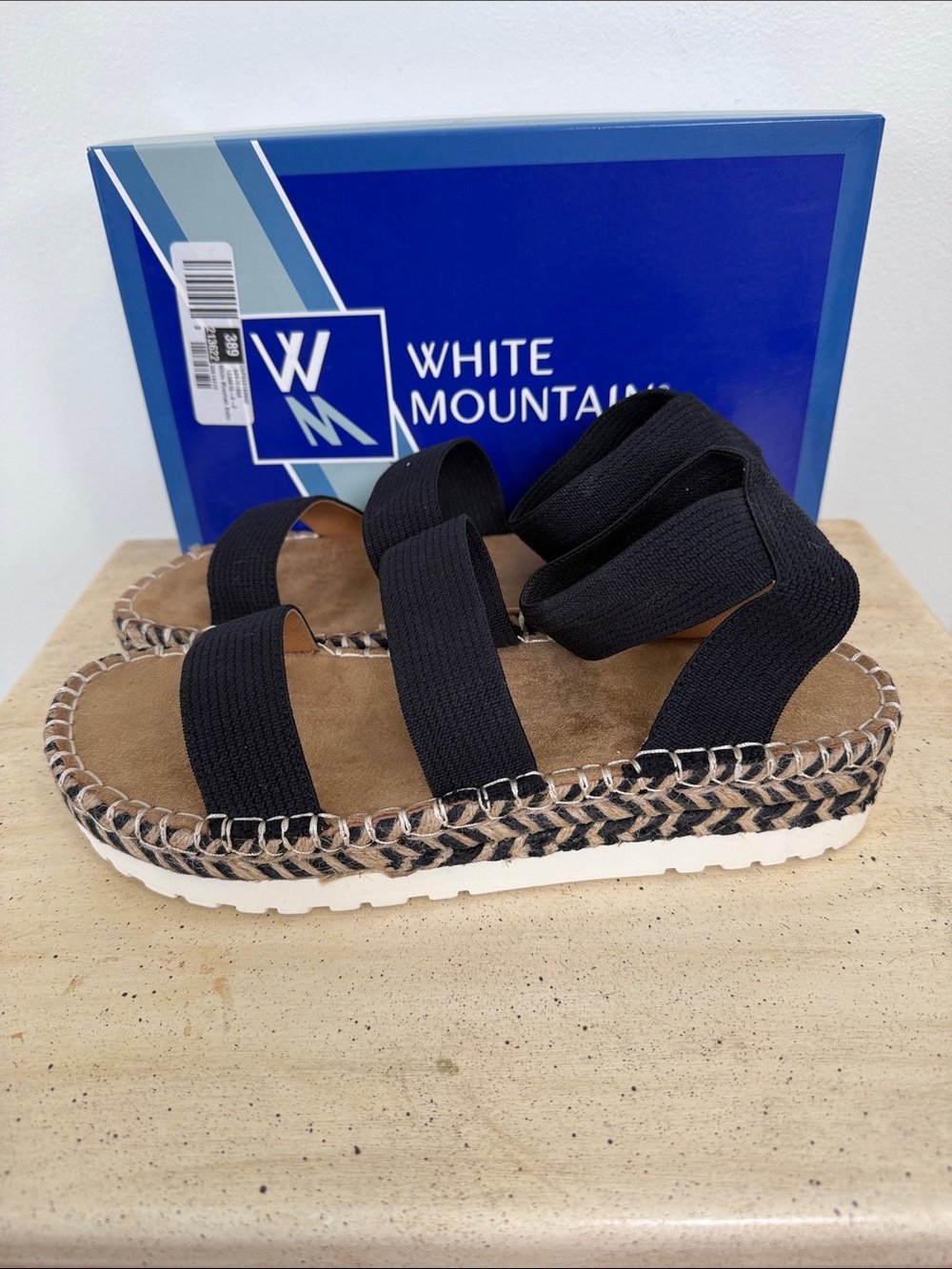 NIB White Mountain Black Elastic Strap Espadrille-Style Sandals 9.5 M